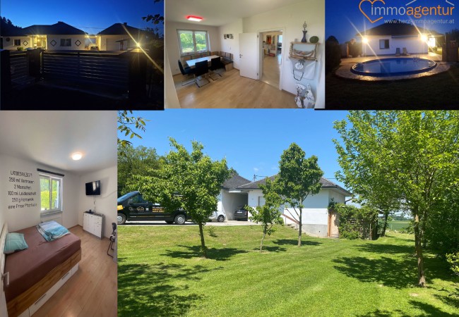 Lichtdurchfluteter Bungalow mit Pool, Keller und großem Garten ! Kostengünstig in der Erhaltung und gepflegt in Pettenbach!